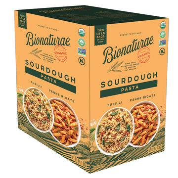 Bionaturae Organic Sourdough Penne Rigate & Fusilli Pasta Noodles - Italian Spiral Pasta, Dried Pasta Penne, Curly Corkscrew Pas