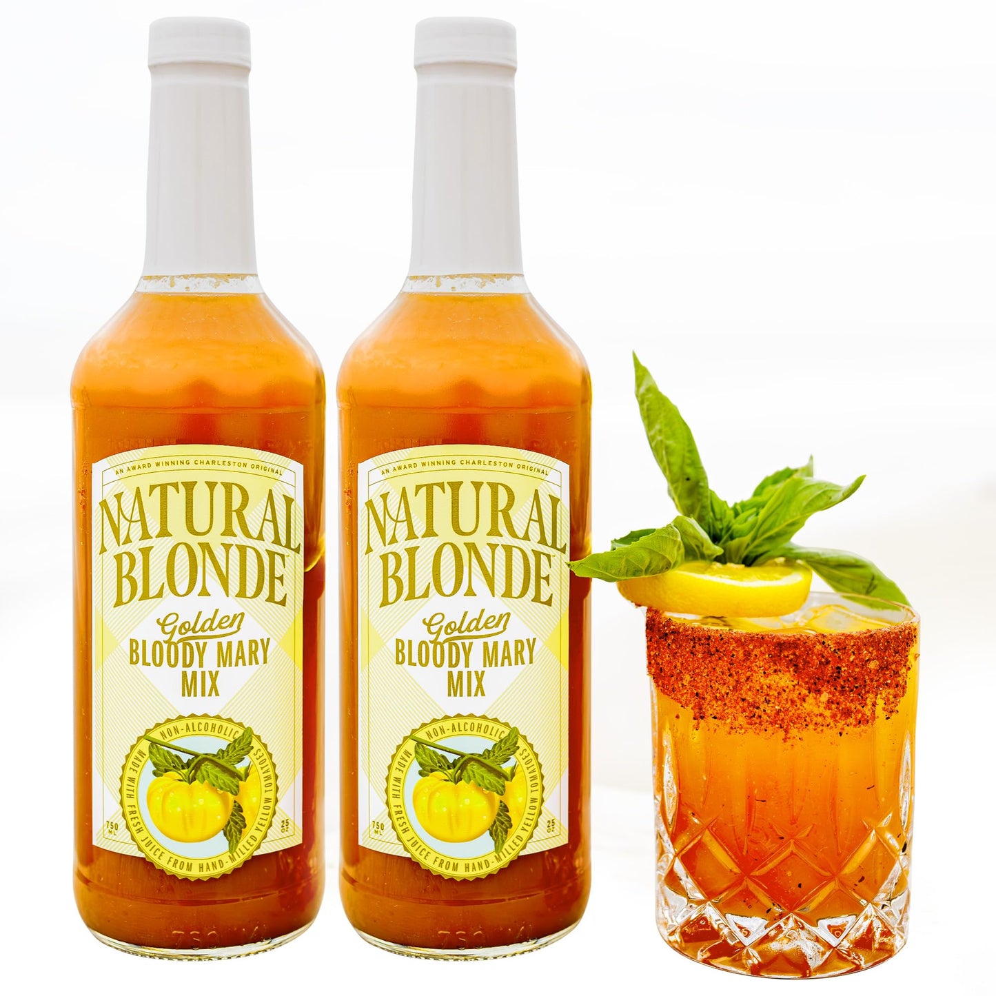 Natural Blonde Golden Bloody Mary Mix - All-Natural Mixed Flavor Mixer With Hand-Picked Golden Tomatoes - Low Sodium Low Calorie Gluten Free - 50 Fl Oz (2 Pack)