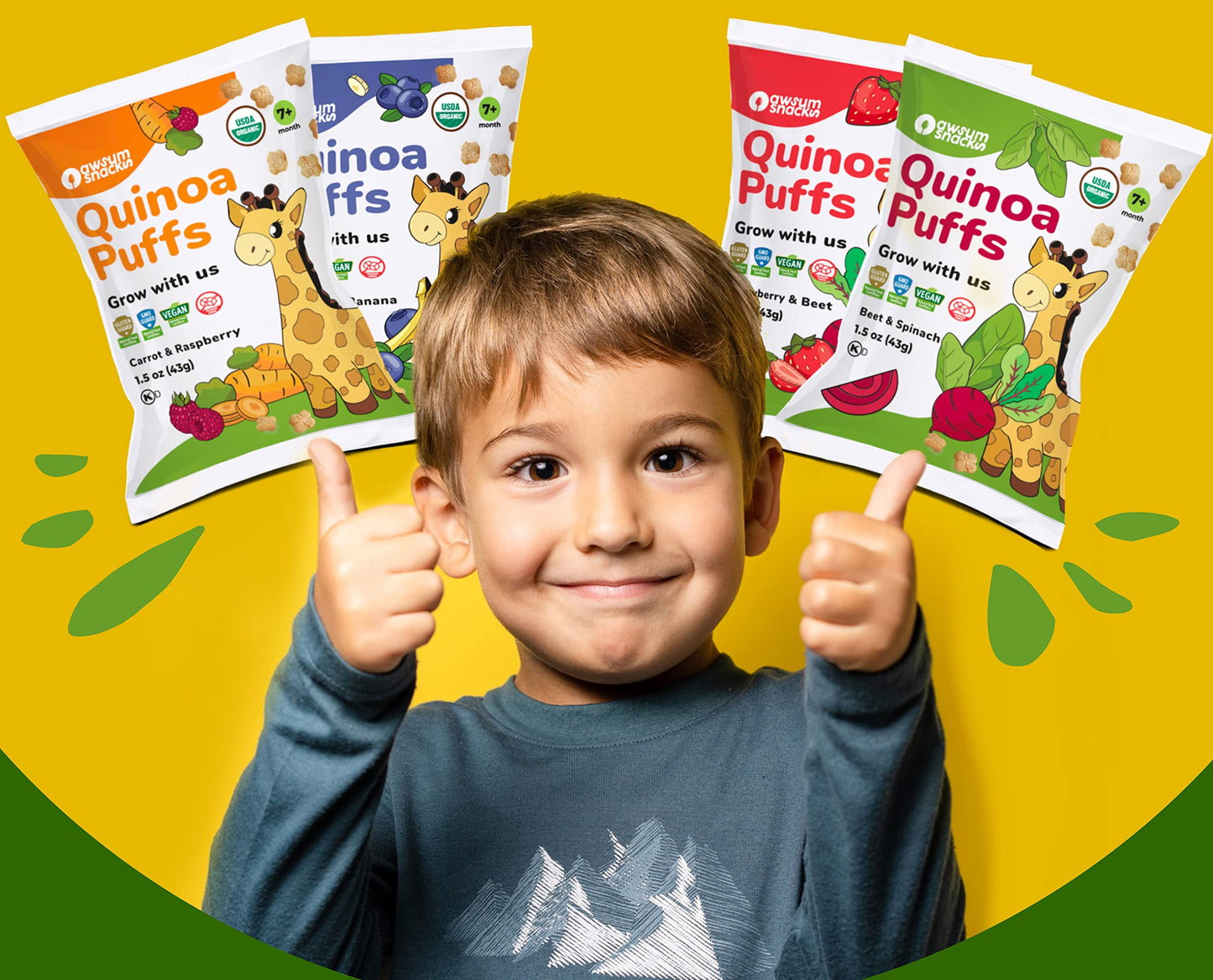 Awsum Snacks Variety Baby Puffs - Happy Healthy Baby Snack - Natural Plant Based Puffed Snacks - Certified Usda Organic Kosher N