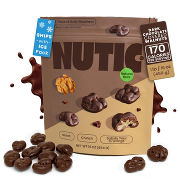 Nutic Dark Chocolate Covered Walnuts - 1 Lb, Premium Roasted Walnuts Drenched In Rich Dark Chocolate, Irresistible Gourmet Treat
