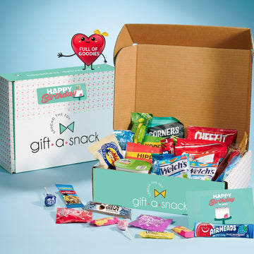 Gift A Snack - Happy Birthday Snack Box Variety Pack Care Package + Greeting Card (60 Count) Bday Sweet Treats Gift Basket, Cand
