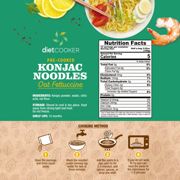 DIET COOKER Konjac Noodles, Keto & Vegan Friendly, Low Calorie, 9.52 oz (Pack of 6)