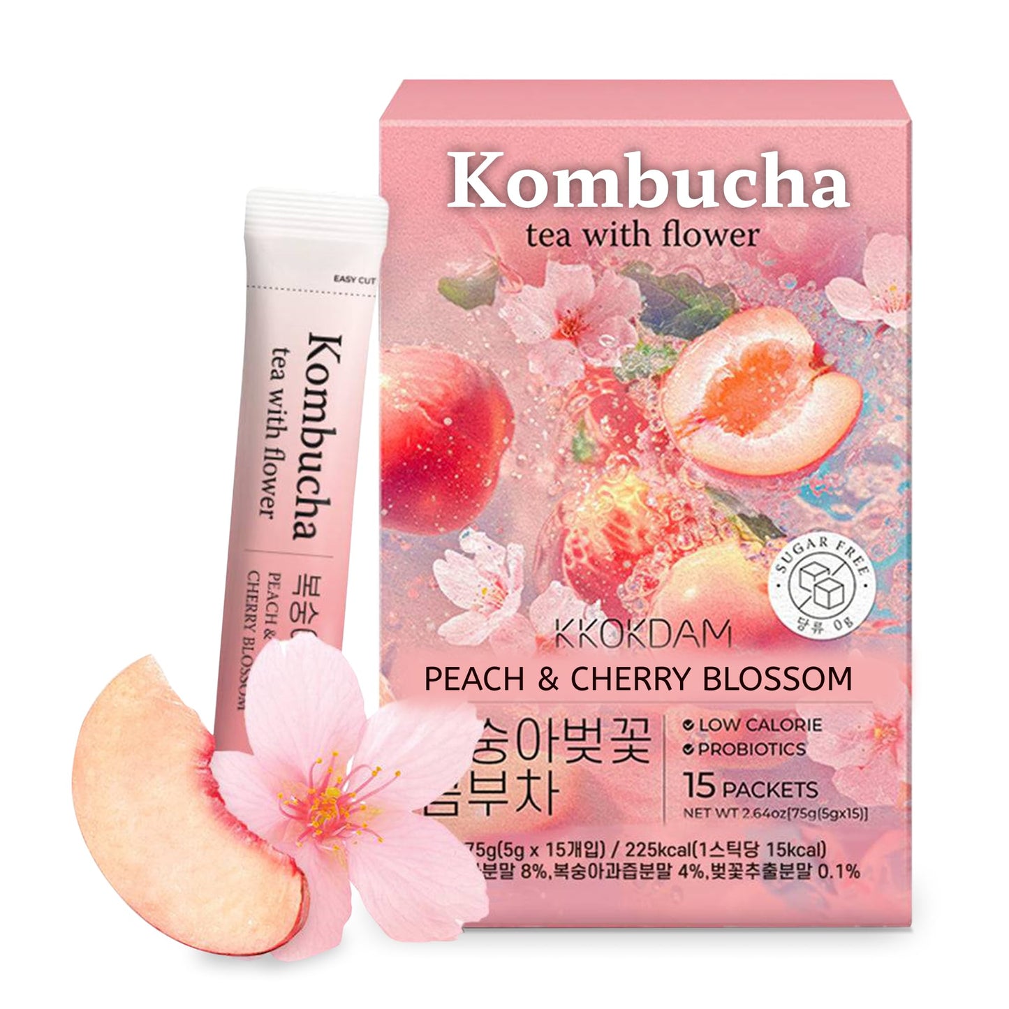 KKOKDAM Kombucha Tea 15 Packs - Orange & Marigold Korean Tea - Kombucha Drinks Probiotic Support, Low Calorie, Sugar Free Kombuc