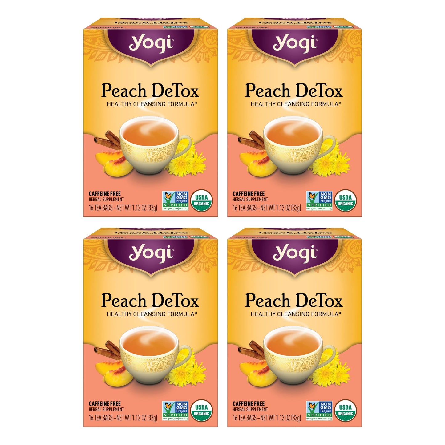 Yogi Tea Peach Detox Tea - 16 Tea Bags Per Pack (4 Packs) - Organic Detox Tea To Feel Refreshed - Includes Cinnamon Bark, Ginger