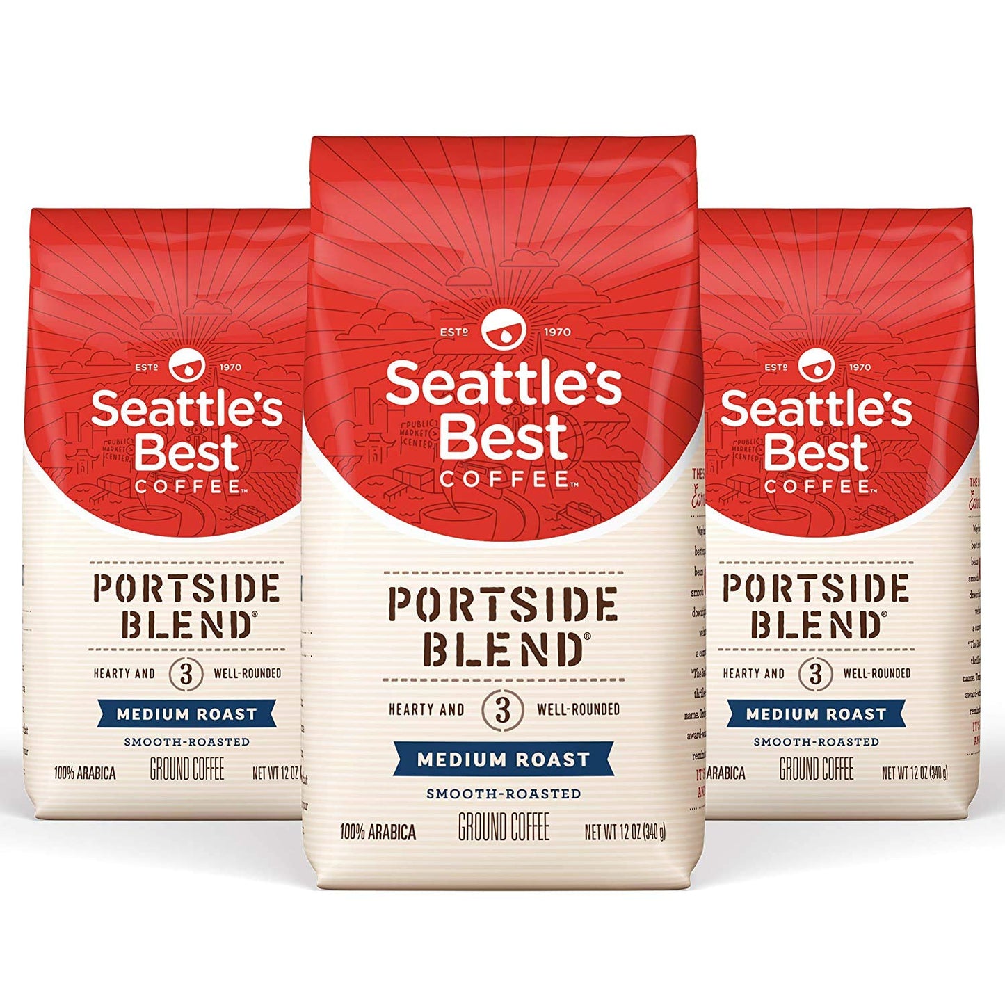 Seattles Best Coffee Portside Blend Medium Roast Ground Coffee, 12 Ounce Bags, Pack of 3