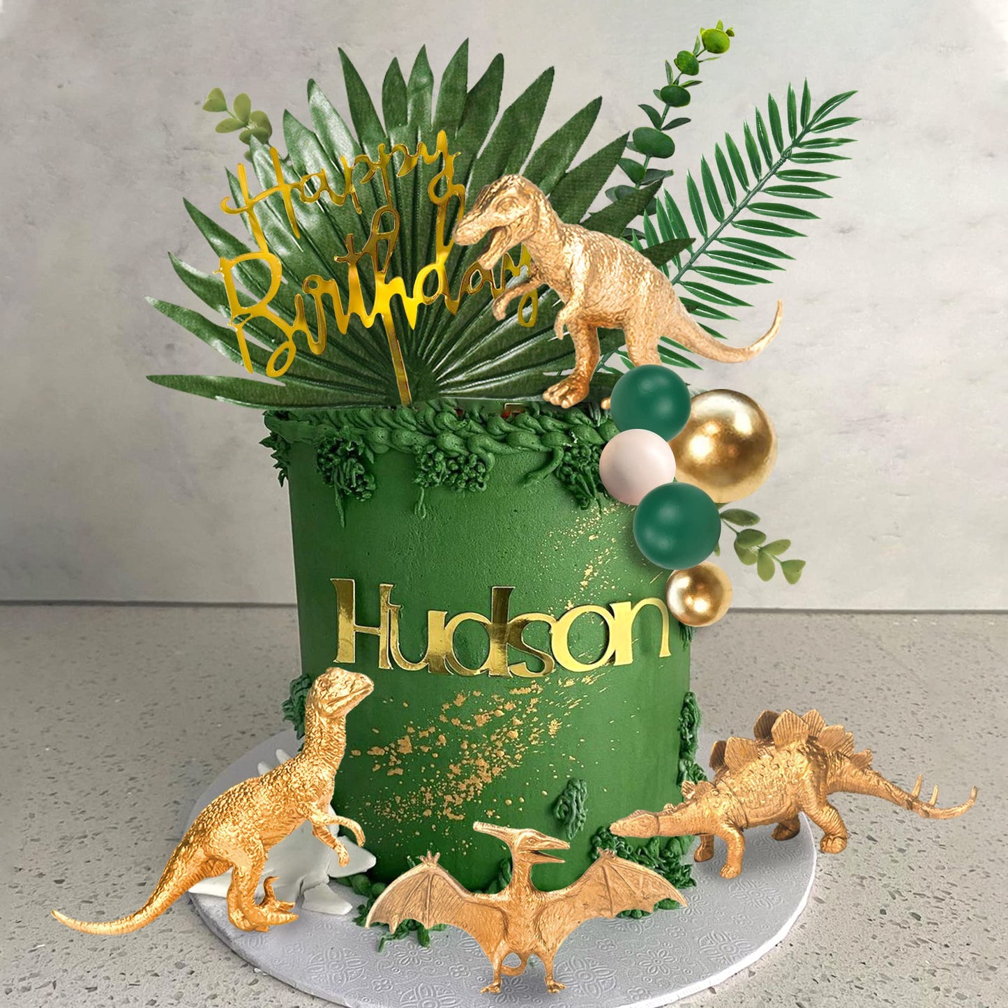 DRWATE 21 PCS Gold Dinosaur Cake Toppers, Plastic & Foam Figures for Birthday, Baby Shower, Dinosaur Theme Party