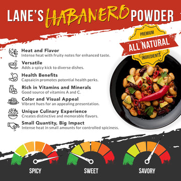Lane'S Habanero Powder Seasoning, All-Natural Habanero Pepper Powder Blend With Chili De Arbil & Black Pepper, Gluten-Free, Made