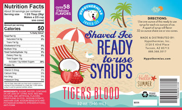 Hypothermias Shaved Ice & Snow Cone Syrup - BPA-Free Recyclable Plastic Bottle Quart (32 Fl. Oz) - Tiger's Blood - Made with Non