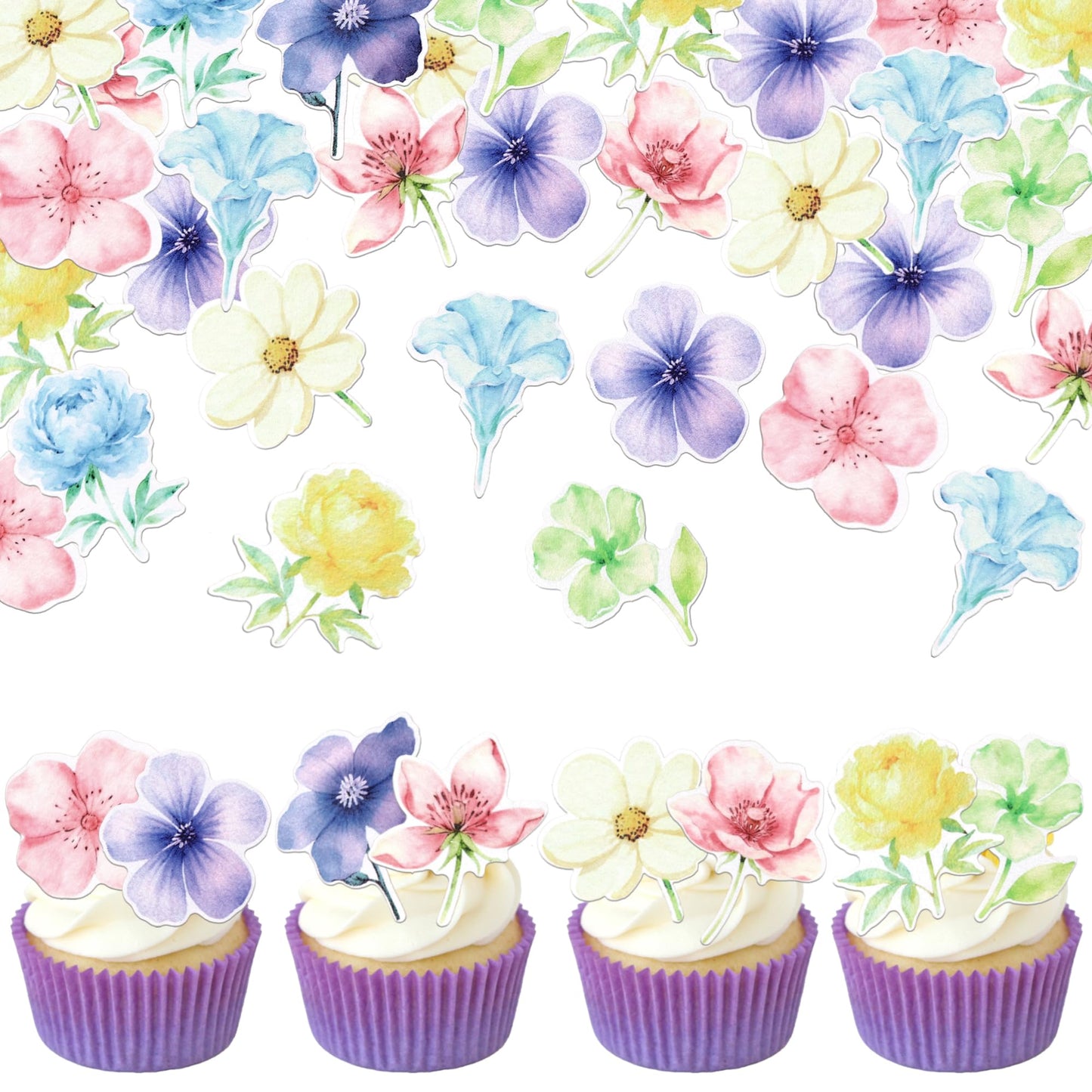 60 Pcs Edible Flowers Cupcake Toppers Wafer Paper Daisy Rose Flower Cherry Cupcake Toppers Edible Flowers Cake Decorations For Baby Shower Wedding Birthday ValentineS Day Party Decorations Supplies