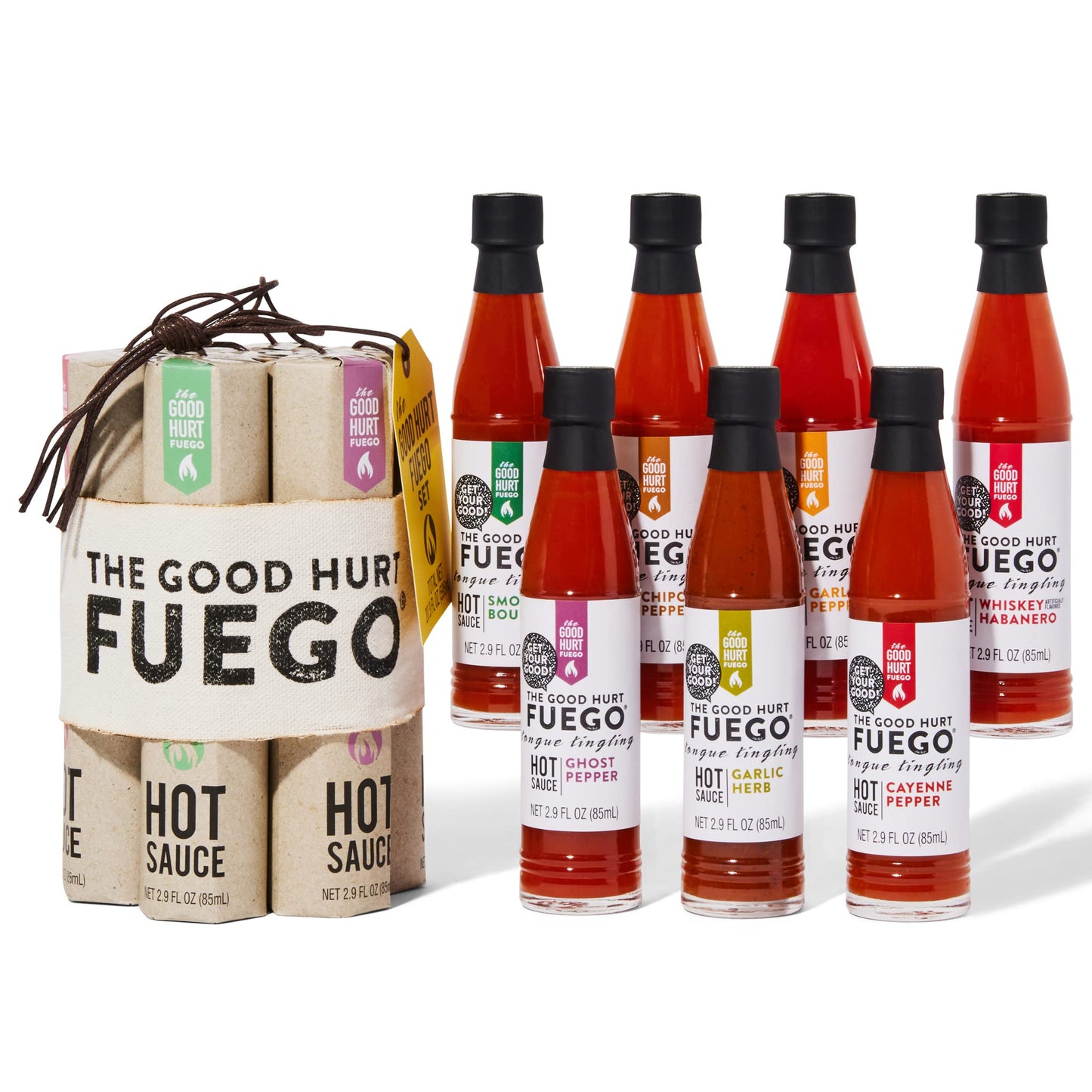 Thoughtfully Hot Sauce Gift Set - Sampler Pack of 7 Flavors, 3 Fl Oz Each, Basic Color