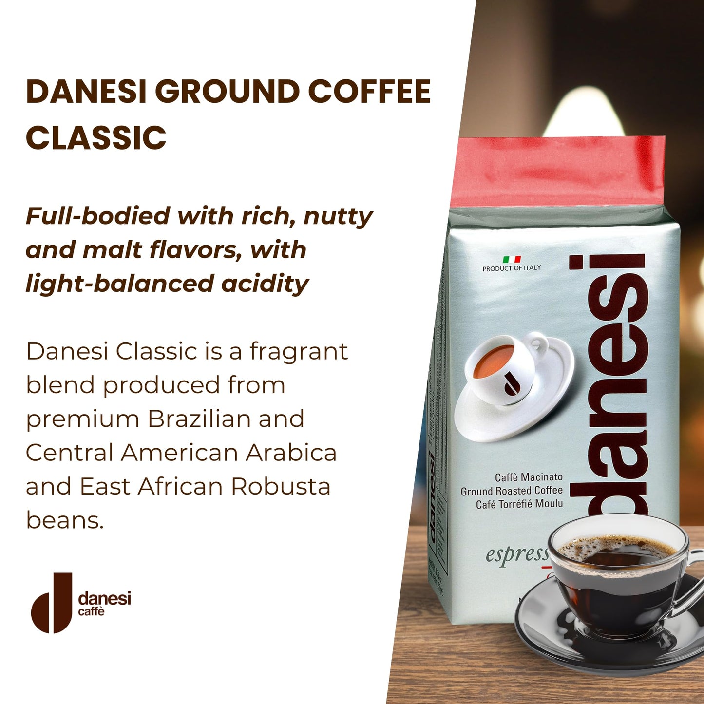 Danesi Caffe Italian Espresso - Ground Coffee Medium Roast - Espresso Coffee Ground, Medium Roast Ground Coffee - Ground Espress