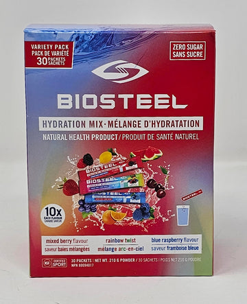 BioSteel Electrolytes Powder Variety Pack - 30 Hydration Packets, Essential Electrolytes, 3 Flavors: Rainbow Twist, Blue Raspberry, Mixed Berry