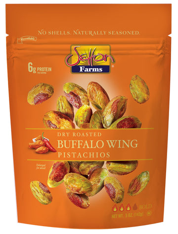 Buffalo Wing Seasoned Shelled PIstachios Kernels - No Shells Dry Roasted No Shell Pistachios, Dry Roasted, Non-GMO Project Verif