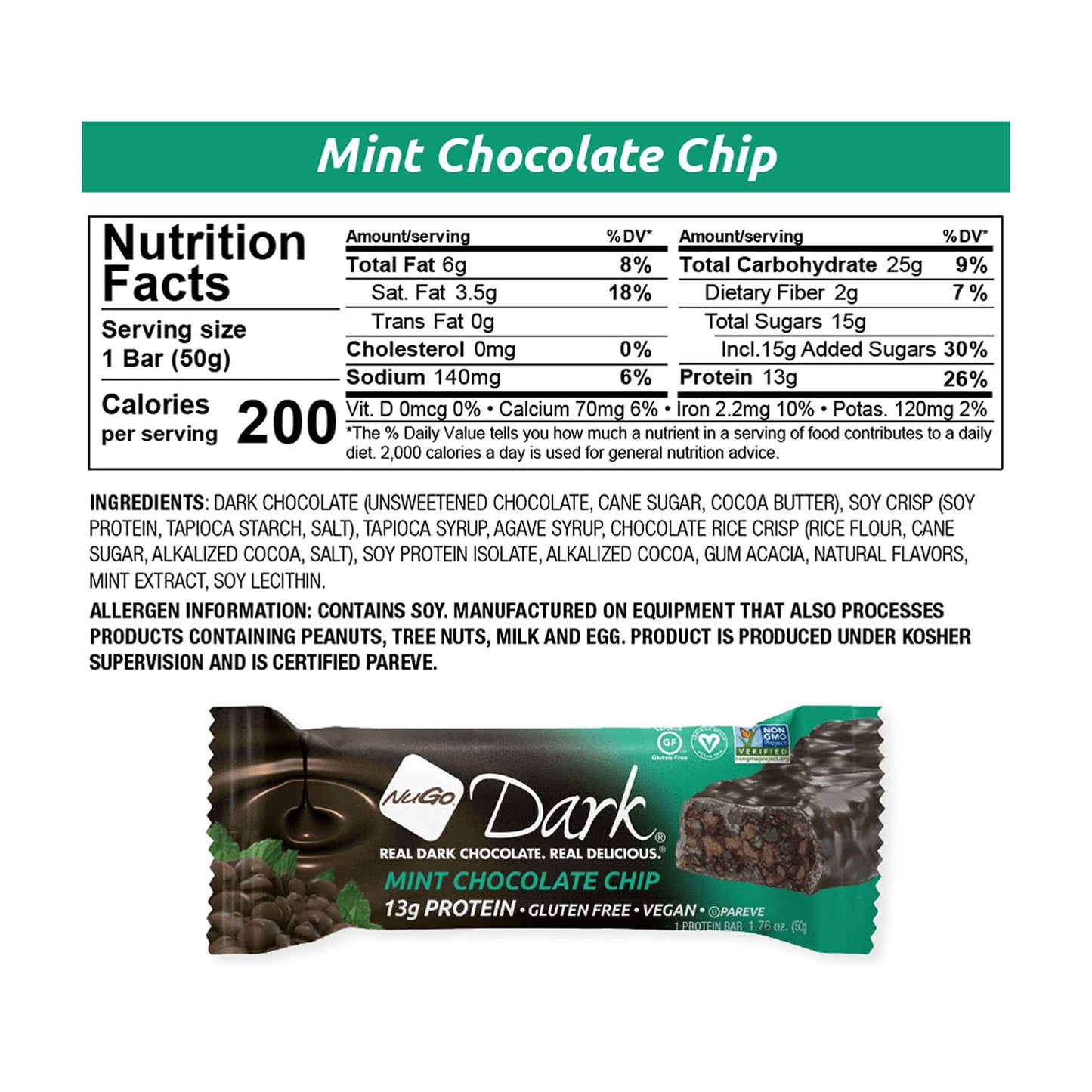 Nugo Dark Mint Chocolate Chip Box, 1.76 Oz (Pack Of 12)