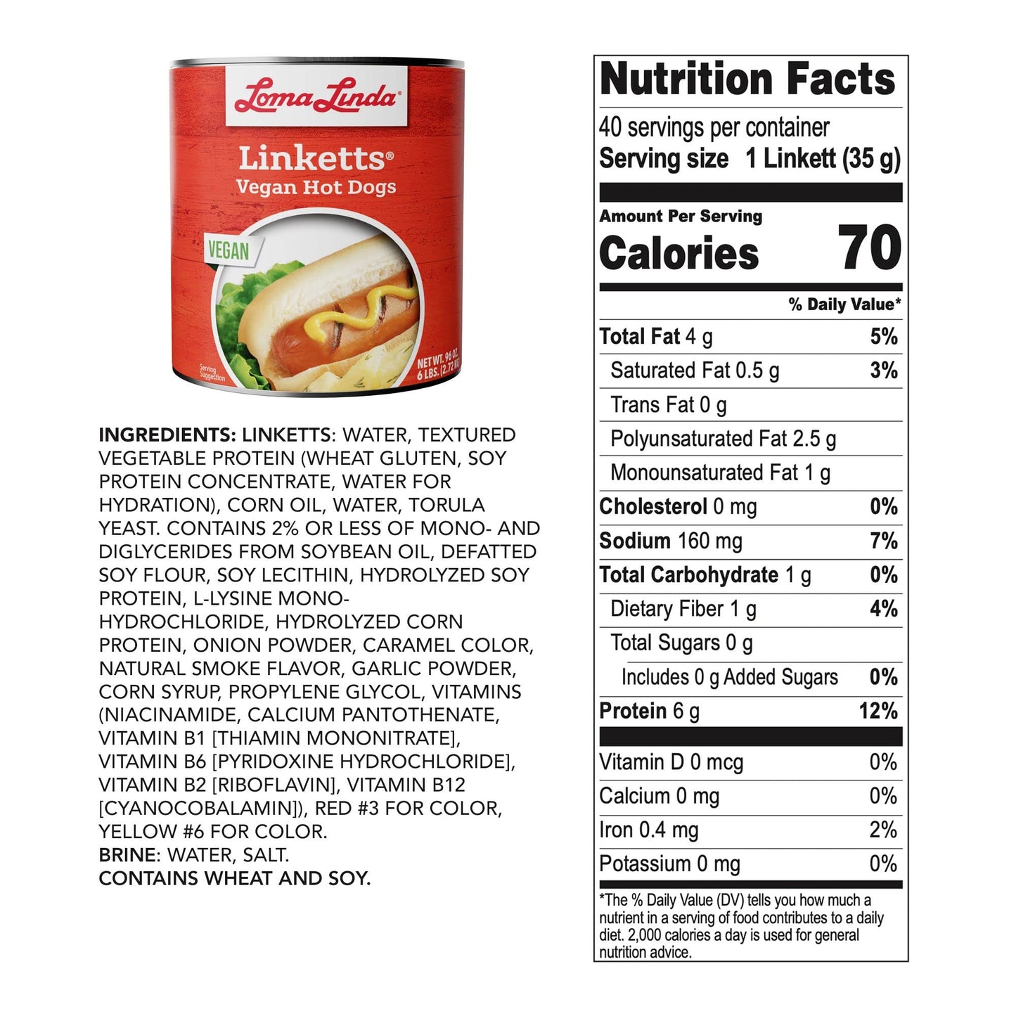Loma Linda - Plant-Based Hot Dogs (96 Oz Linketts, 6 Pack)