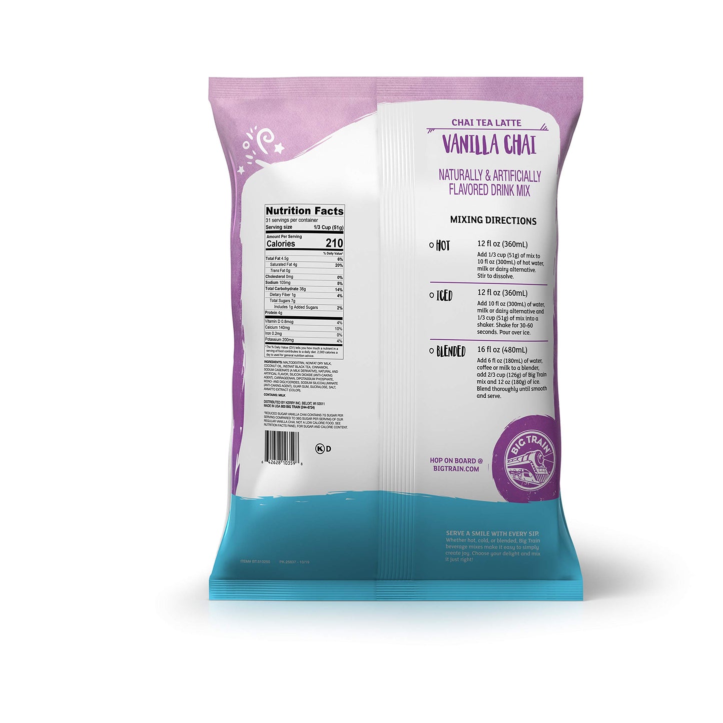 Big Train No Sugar Added Vanilla Chai Tea Latte Mix, 3.5 lb - Delicious Reduced Sugar Beverage for Chai Lovers