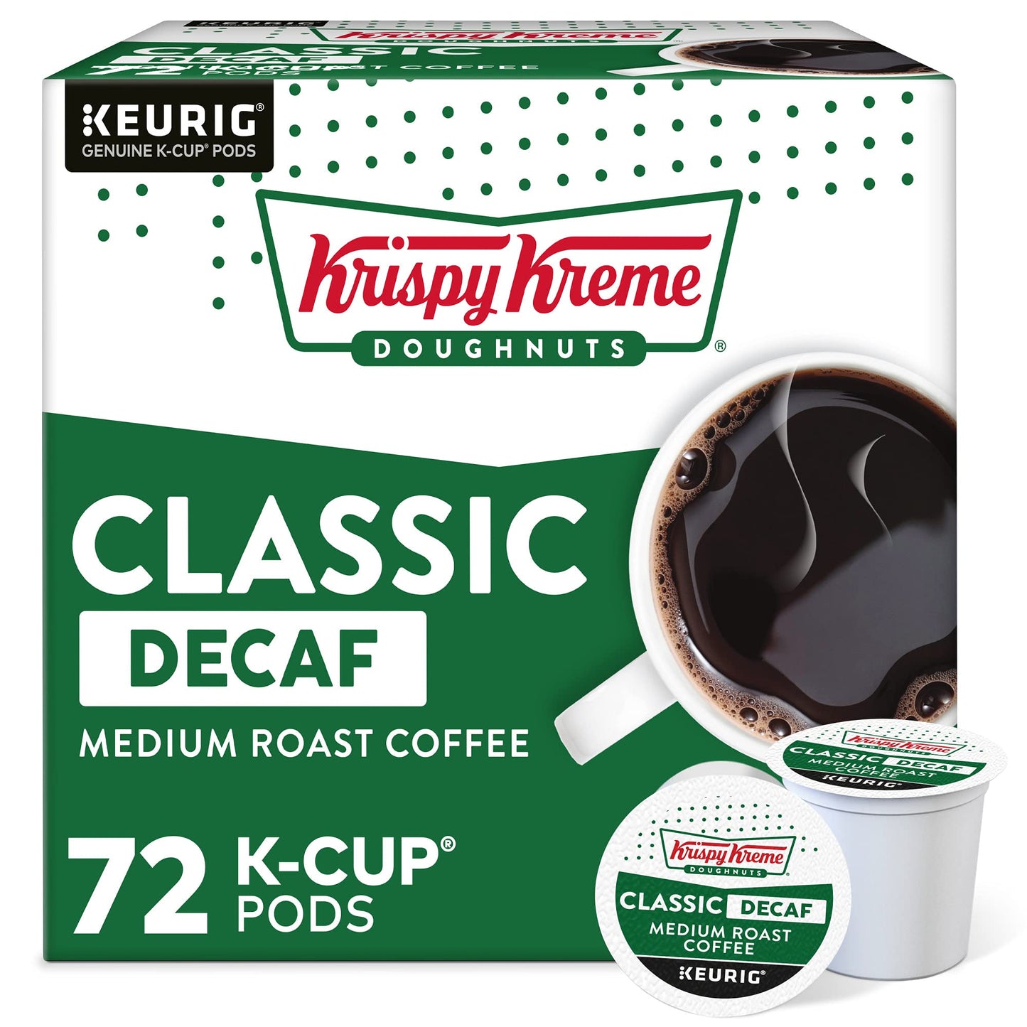 Krispy Kreme Classic Decaf, Single-Serve Keurig K-Cup Pods, Medium Roast Coffee Pods, 72 Count