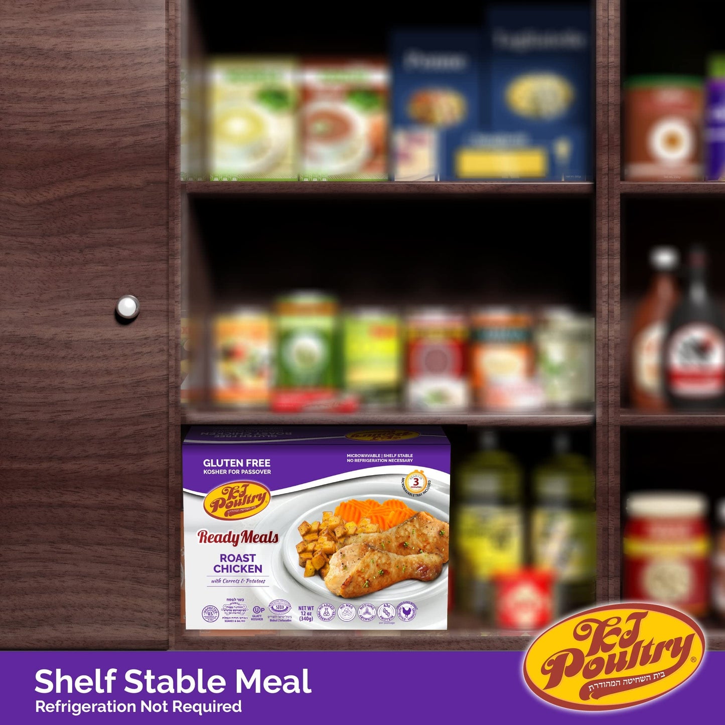 KJ Poultry Kosher for Passover Gluten Free Meals, Roast Chicken with Potato & Carrots, Halal, (3 Pack) Prepared Entree Fully Coo