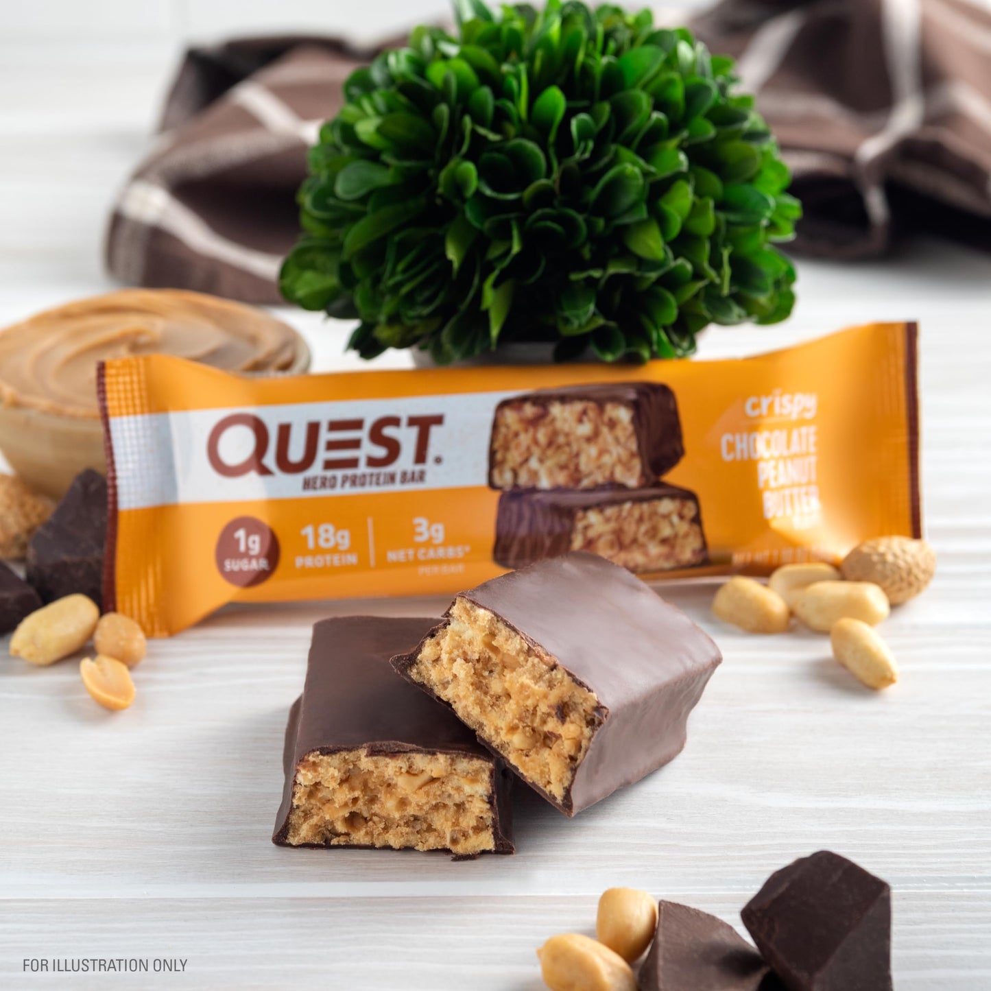 Quest Nutrition Crispy Chocolate Peanut Butter Hero Protein Bar, 18G Protein, 1G Sugar, 3G Net Carb, Gluten Free Protein Snack,