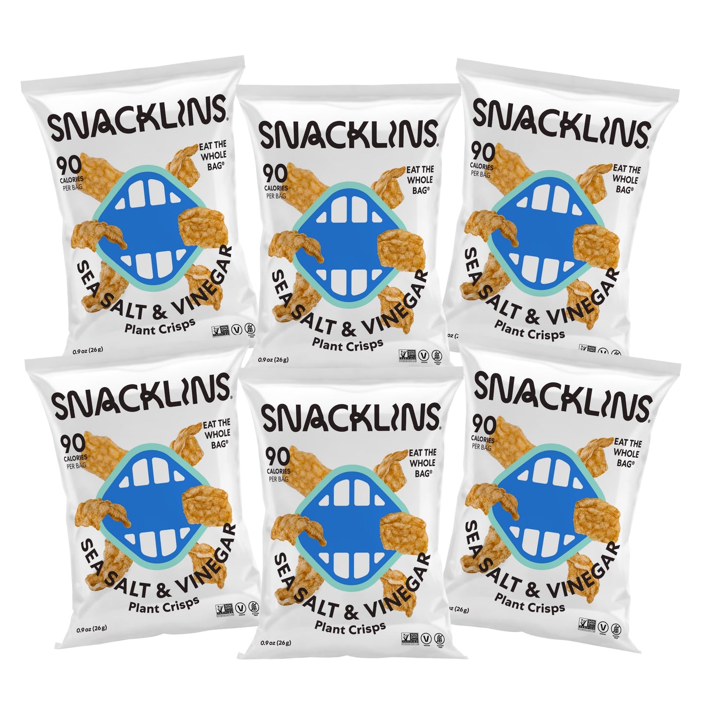 Snacklins Plant Based Crisps Sea Salt & Vinegar - Gluten Free, Grain Free, 100% Kosher, Vegan Healthy Snacks, Crunchy Puffed Sna