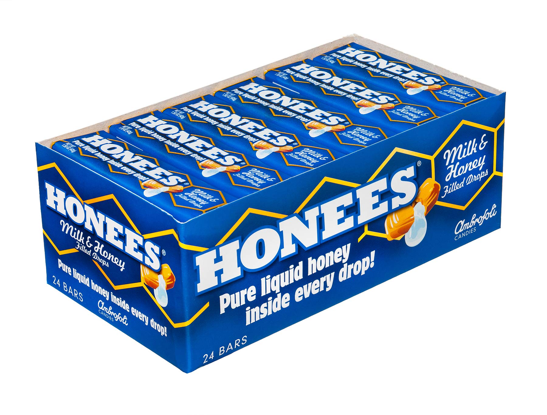 Honees Milk & Honey Cough Drops - 1.5oz Bar, Pack of 24 Milk & Honey-Filled Lozenges  Temporary Relief from Cough  Soothes Sore