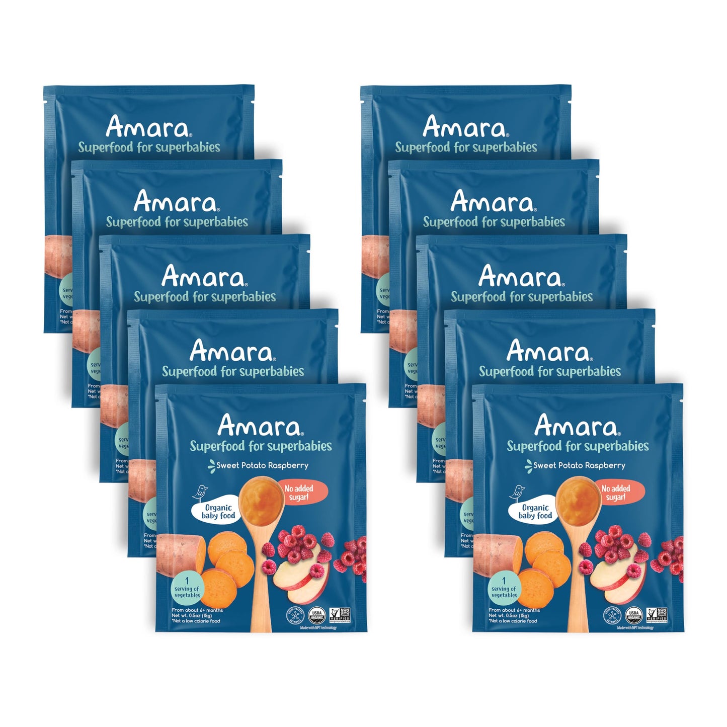 Amara Organic Baby Food - Stage 2 - Sweet Potato Raspberry - Baby Cereal To Mix With Breastmilk, Water - Baby Food Pouches Made
