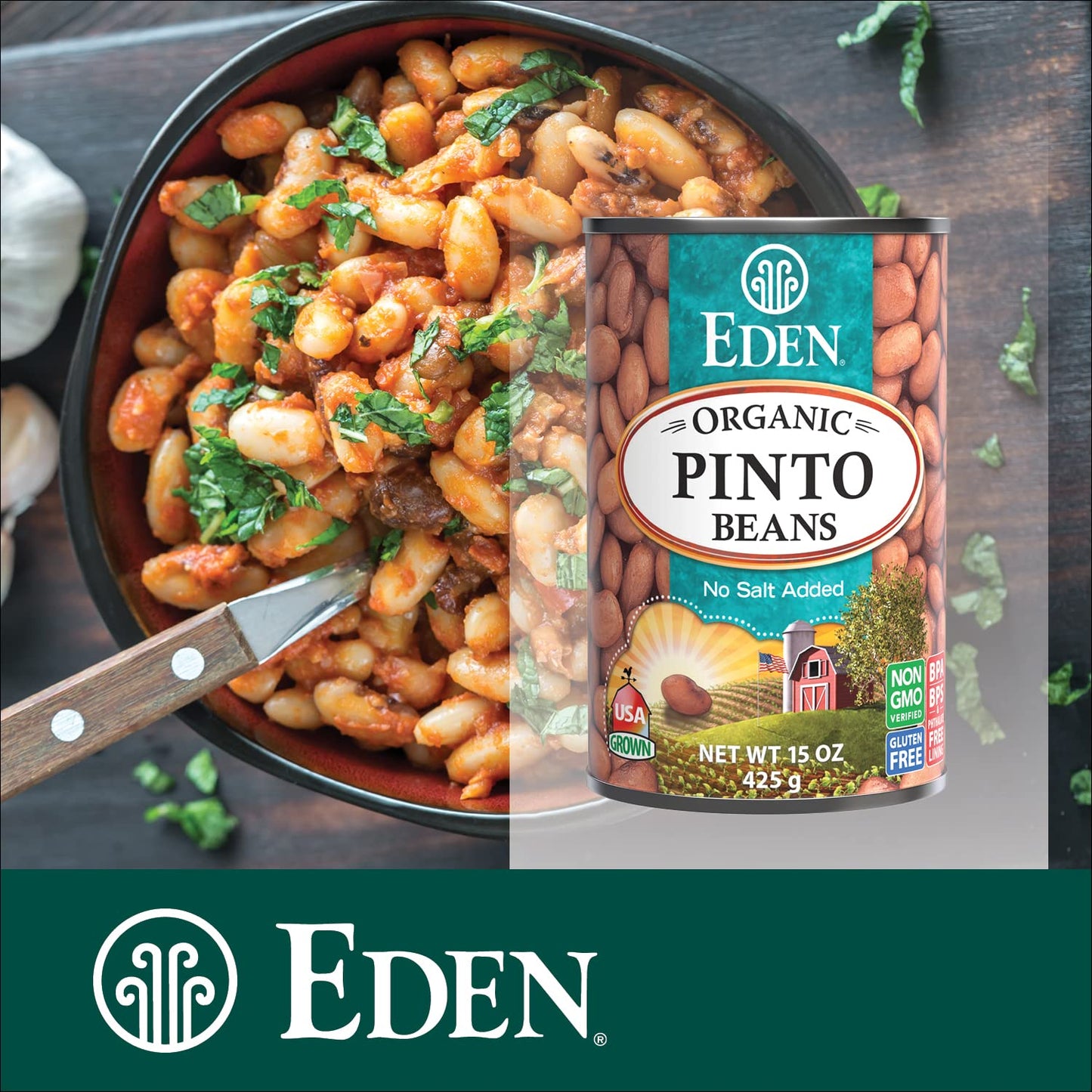 Eden Organic Pinto Beans, 15 Oz Can (12-Pack), No Salt Added, Non-Gmo, Gluten Free, Vegan, Kosher, U.S. Grown, Heat And Serve, Macrobiotic, Frijol Pinto