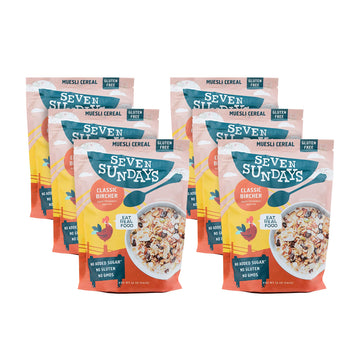 Seven Sundays Classic Bircher Apple Cinnamon Almond Muesli Cereal - 6 Count, 12 Oz Pouch - Certified Gluten Free Muesli - Non GM