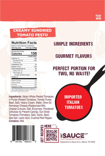 Always Fresh, Two Servings, Creamy Sun-Dried Tomato Pesto Gourmet Pasta Sauce (2-Pack) Le Sauce & Co. Imported Italian San Marzano Tomatoes, Creamy Pasta Sauce, Penne Rosa, All Natural, Spirit-Inspired Flavor Sauce