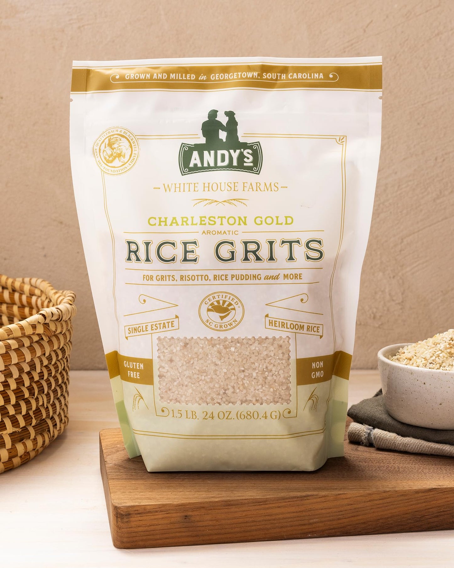 Andys Charleston Gold Rice Grits by White House Farms| Gluten Free & Non GMO | Sugar Free, Aromatic | Harvested in The USA | 1 P
