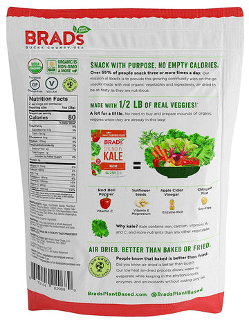Brads Plant Based Organic Crunchy Kale, Nacho, 6 Bags, 12 Servings Total