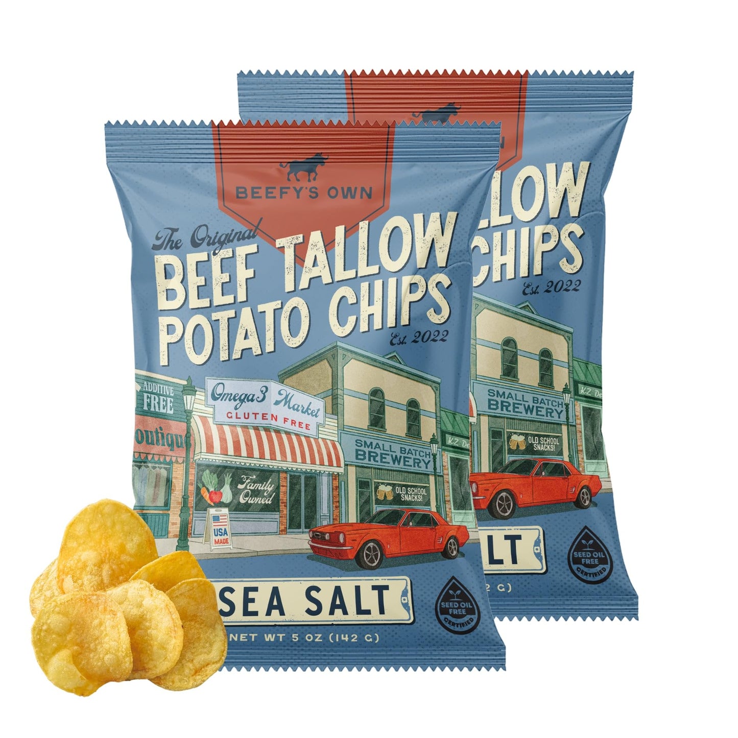 Beefys Own Beef Tallow Potato Chips - Kettle Chips Made Without Seed Oils, Gluten Free, Crispy, and Thick Cut - Old-Fashioned Sm