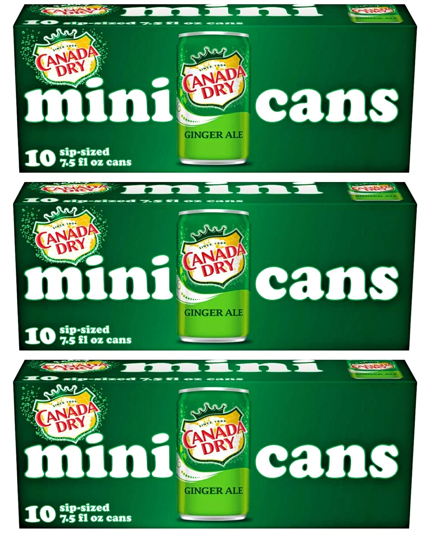 Canada Dry Ginger Ale Mini Cans - 10 Pack of 7.5 Fl Oz (Total 30 Cans)