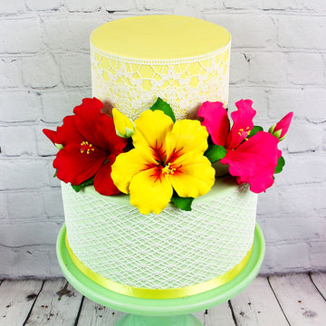 Global Sugar Art Hibiscus Sugar Cake Flowers Spray, Yellow Hawaiian Cake Flower Large. 1 Count By Chef Alan Tetreault