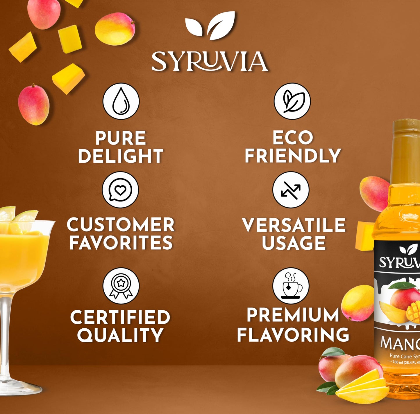 Syruvia Mango Syrup - Premium Flavoring Syrup For Tea, Italian Sodas, Beverages, Desserts, Ice Cream, Cocktails & Mocktails - Ko