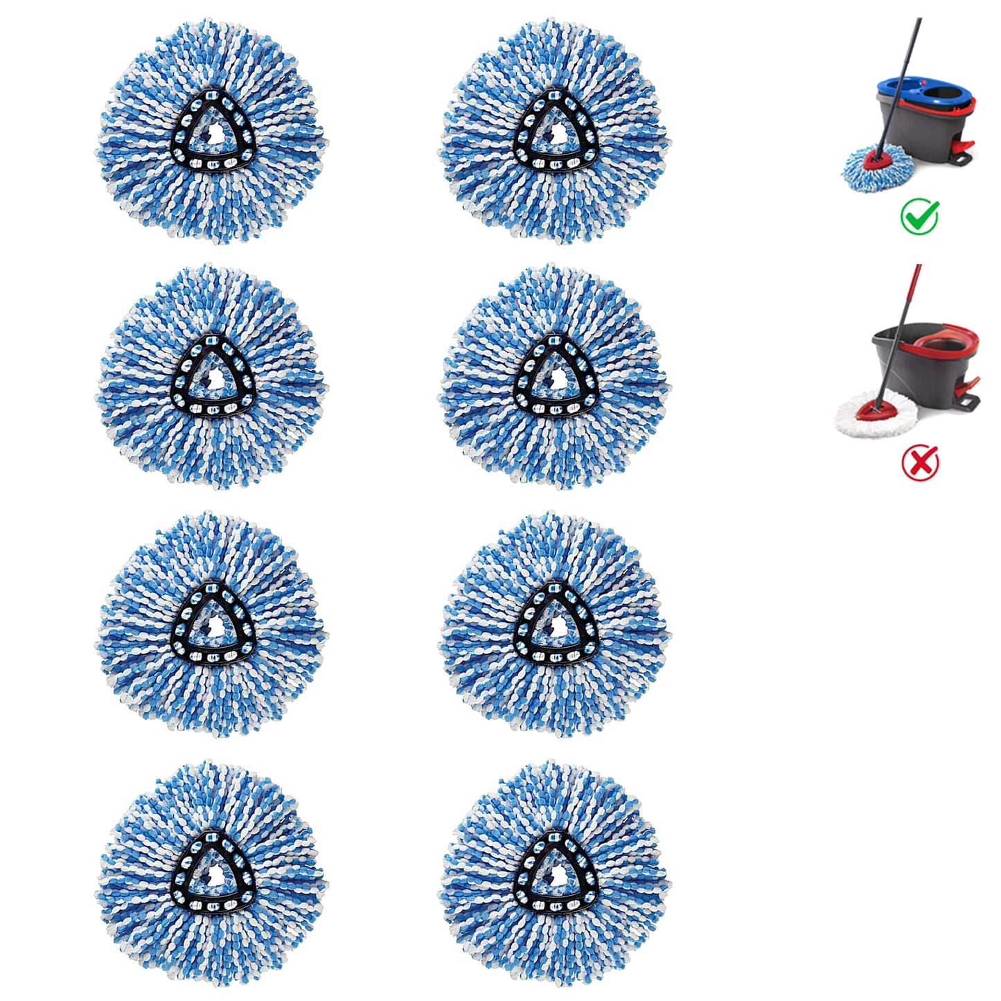 Bonuslife 8-Pack Mop Head For O-Ceda Rinseclean Spin Mop Refill 2-Tank System Only Easy Cleaning Microfiber Replacement