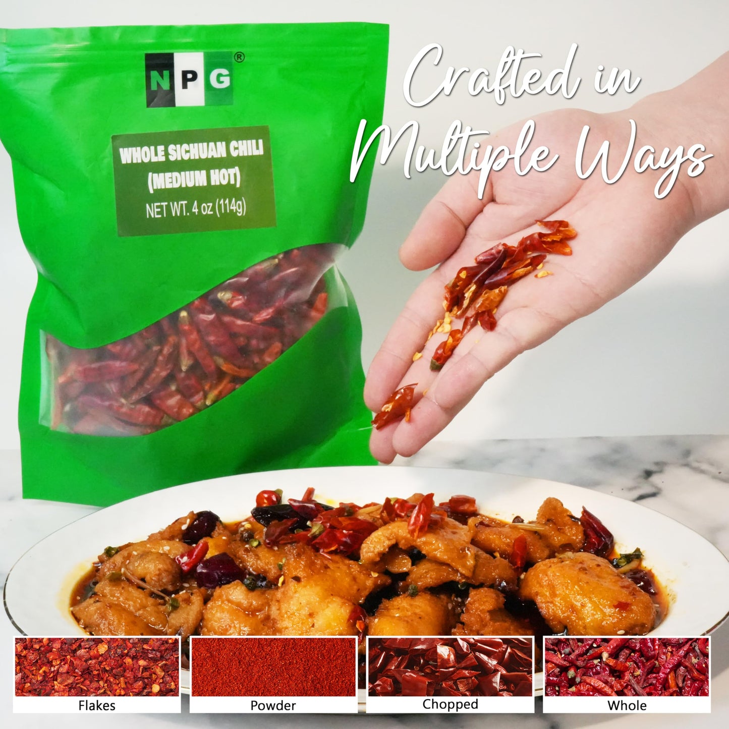NPG Sichuan Red Chili Peppers, Medium Hot, 4 Ounce Pack, Dried Red Chilies for Cooking