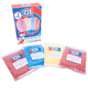 ICEE Cotton Candy Sugar. Pack of 4 Includes Watermelon, Lemonade, Blue Raspberry & Red Cherry Flavors. Officially Licensed ICEE