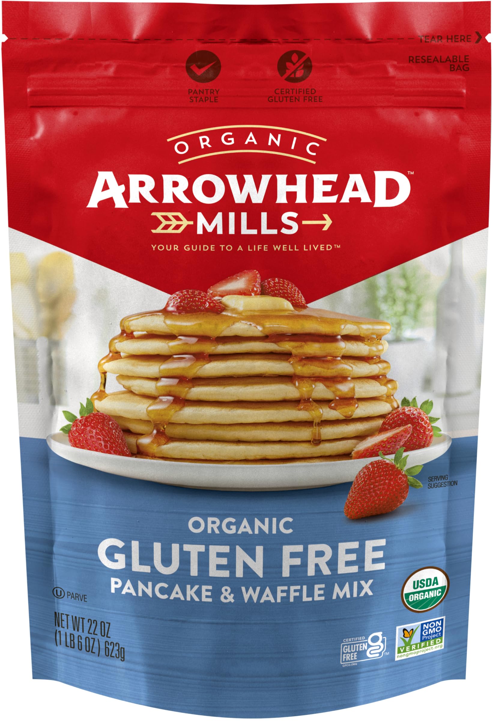 Arrowhead Mills Gluten Free Pancake & Waffle Mix, Organic, 22 Ounce Bag (Pack Of 6)