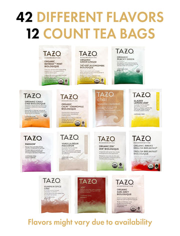 Tazo Tea Bags Sampler Assortment Variety Pack Gift Box (42 Count) 14 Different Flavors Gifts For Her Him Women Men Tea Lovers Co