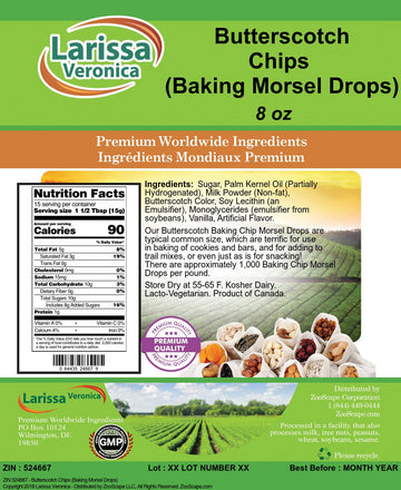 Butterscotch Chips (Baking Morsel Drops) (8 Oz, Zin: 524667) - 2 Pack