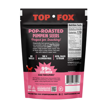 Top Fox Snacks - Organic Pop-Roasted Pumpkin Seeds | Healthy Protein Snacks - Gluten Free - Keto And Vegan Friendly (Himalayan Salt, 3.5 Oz - 2 Pack)