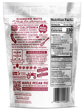 Diamond Of California Chopped Pecans For Baking, Snacking And Salads, 48Oz Total / 8 Oz. Each (6 Pack)