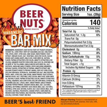 malt-inspired NUTS Habanero Bar Mix - Fiery Hot Peanuts and Corn Sticks - 20oz Resealable Bag