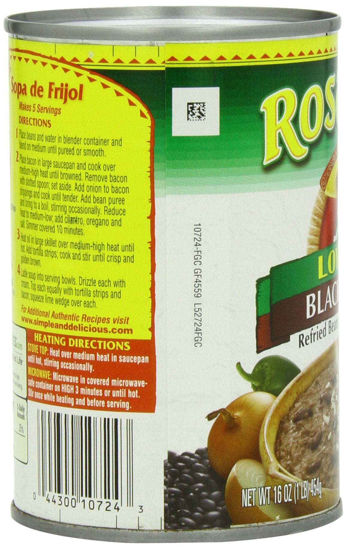 Rosarita Low Fat Refried Black Beans, 16 Oz, 12 Pack