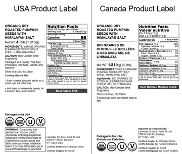 Food To Live Organic Dry Roasted Pumpkin Seed Kernels With Himalayan Salt, 4 Pounds Non-Gmo, Oven Roasted Whole Pepitas, No Oil