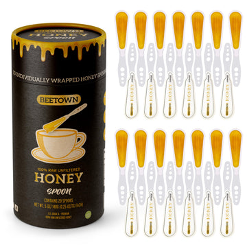Elephant Park 100% Raw Unfiltered Honey Spoon Stirrer 20 Pack Premium Us Grade A Non-Gmo Individually Wrapped And Sealed On The