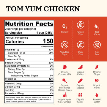 Kettle & Fire Tom Yum Chicken Bone Broth, Keto & Paleo Friendly, 16.9 Fl Oz, Pack of 6