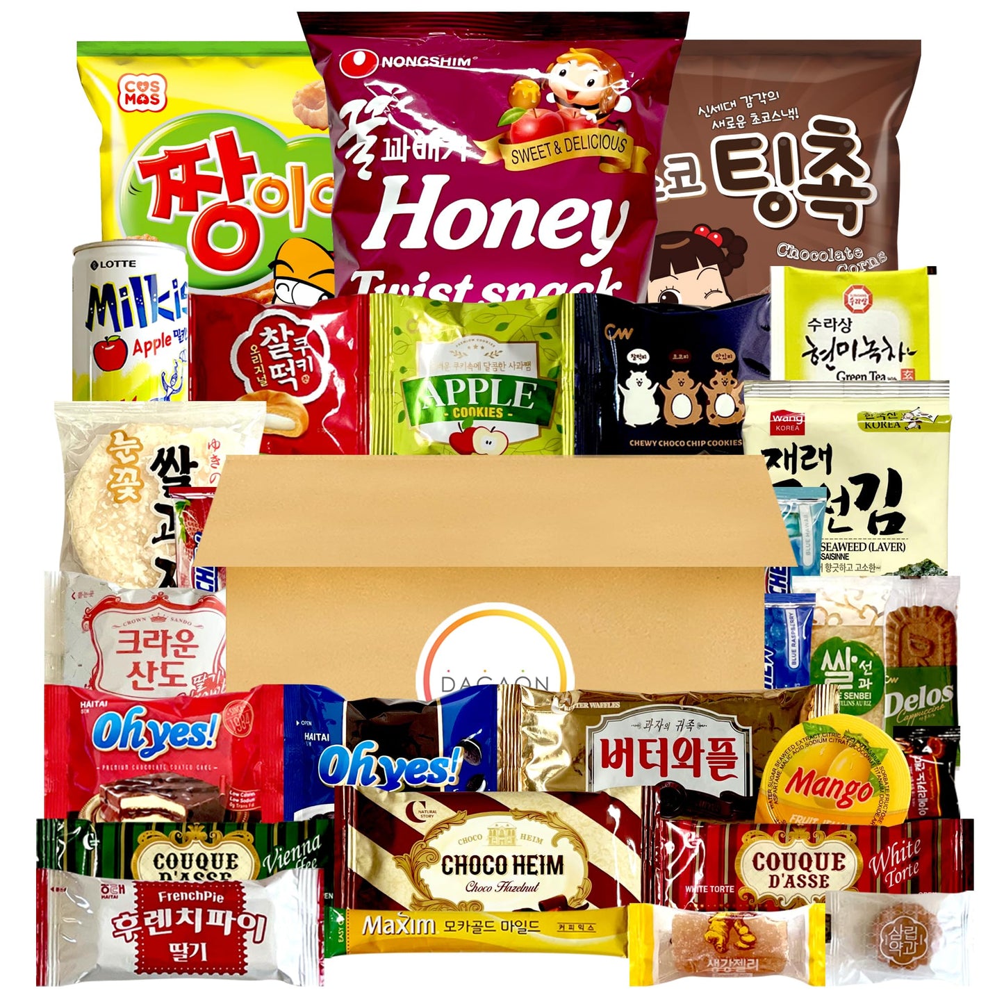 Dagaon Favorite Korean Snack Box 30 Count - Appetizing Gift and Care Package for any occasions and everyone. Variety of Korean T