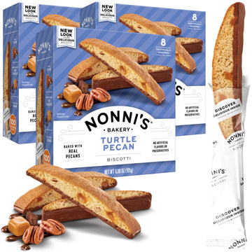 Nonni'S Turtle Pecan Biscotti Italian Cookies - 3 Boxes Caramel Pecan Cookies Dipped In Milk Chocolate - Butter Pecan Biscotti I
